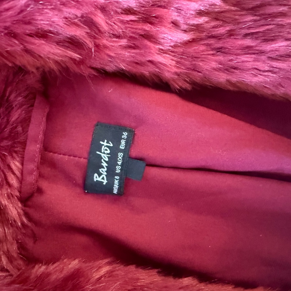 Bardot Faux Fur Jacket in Rich Burgundy - Picture 5 of 5